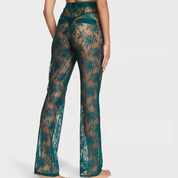 🔥NEW VICTORIA'S SECRET VS Archives Rose Lace Pants Deepest Green - Picture 3 of 9